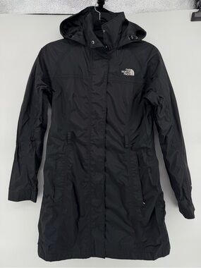 The North Face HyVent Women’s Black Hooded Rain Jacket Trench Coat Size S Small